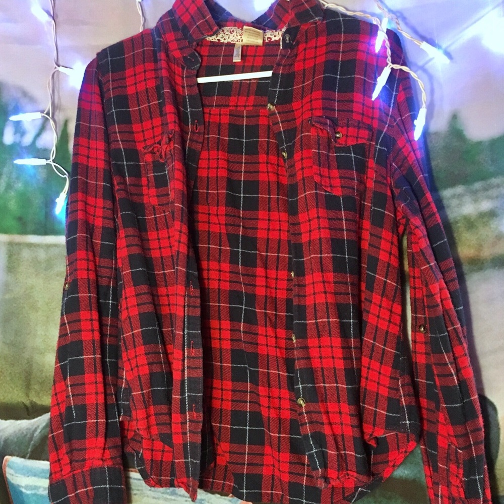 red and navy blue flannel